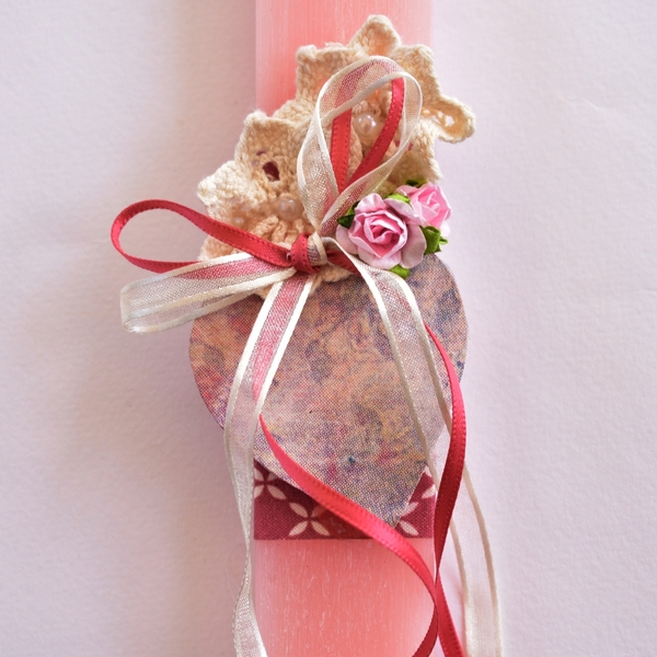 Πασχαλινή λαμπάδα για κορίτσια 32mm με ξύλινη καρδία - κορίτσι, λουλούδια, λαμπάδες, για παιδιά, αρωματικές λαμπάδες - 2