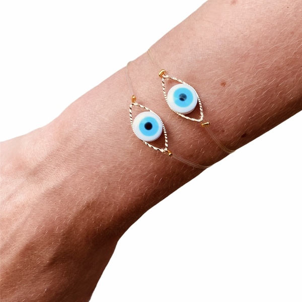 Βραχιόλι μάτι - Evil eye bracelet - charms, επιχρυσωμένα, μάτι, ατσάλι