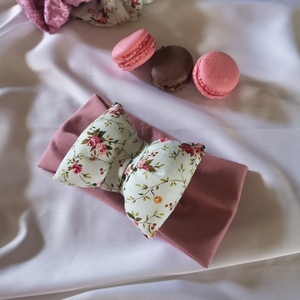 Χειροποίητη βαμβακερή υφασμάτινη παιδική βρεφική κορδέλα old rose με φιόγκο floral 1τμχ διαφορά νούμερα. - δώρο, βαμβακερές κορδέλες, μαμά και κόρη, κορδέλες για μωρά, αξεσουάρ μαλλιών - 2