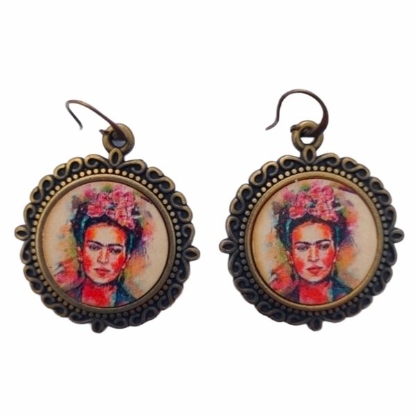 Κρεμαστά σκουλαρίκια Frida - ξύλο, boho, κρεμαστά, μεγάλα, faux bijoux