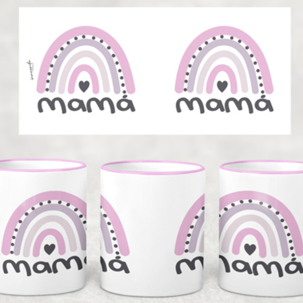Κούπα Ουράνιο Τόξο για την Μαμά με Ροζ Χείλος και Χεράκι | 11oz - 300ml - μαμά, διακοσμητικά, κούπες & φλυτζάνια, δώρα για γυναίκες, κούπες με ονόματα - 3