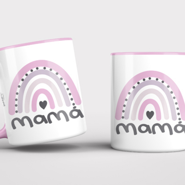 Κούπα Ουράνιο Τόξο για την Μαμά με Ροζ Χείλος και Χεράκι | 11oz - 300ml - μαμά, διακοσμητικά, κούπες & φλυτζάνια, δώρα για γυναίκες, κούπες με ονόματα