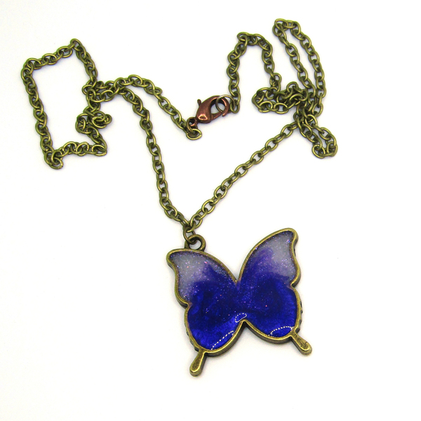 Purple Butterfly ~ μοβ κολιέ πεταλούδα - γυαλί, χαλκός, μακριά, φθηνά, μενταγιόν - 2