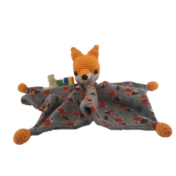 Πανάκι αγκαλιάς (πετσετάκι παρηγοριάς) ζωάκι - αλεπού (foxy doudou) - δώρο, crochet