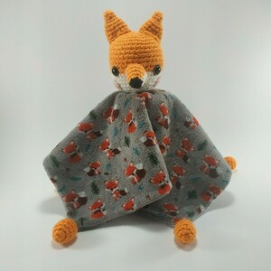 Πανάκι αγκαλιάς (πετσετάκι παρηγοριάς) ζωάκι - αλεπού (foxy doudou) - δώρο, crochet - 2