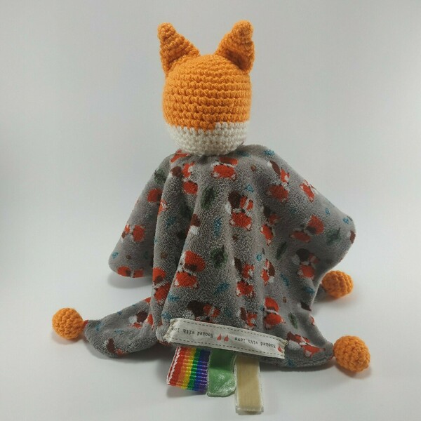 Πανάκι αγκαλιάς (πετσετάκι παρηγοριάς) ζωάκι - αλεπού (foxy doudou) - δώρο, crochet - 3