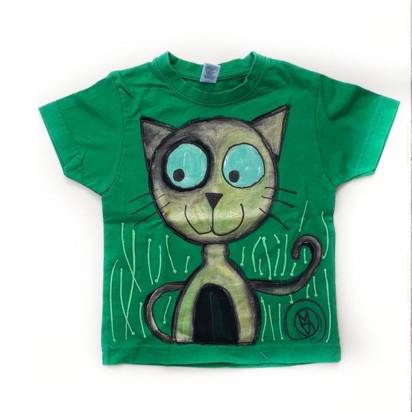 Παιδική μπλούζα γάτος - ζωγραφισμένα στο χέρι, παιδικά ρούχα, 1-2 ετών