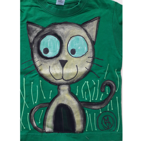 Παιδική μπλούζα γάτος - ζωγραφισμένα στο χέρι, παιδικά ρούχα, 1-2 ετών - 2