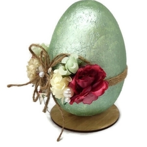 Πασχαλινό διακοσμητικό αυγό foam 15cm βεραμάν με ξύλινη βάση - λουλούδια, νονά, διακοσμητικά, πασχαλινά αυγά διακοσμητικά - 2
