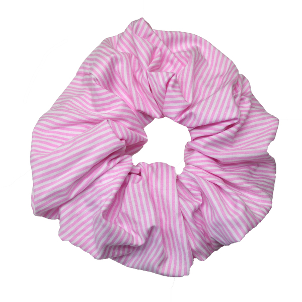 Χειροποίητο ριγέ Scrunchie "The one with the pink striped scrunchie" - βαμβάκι, χειροποίητα, άνοιξη, λαστιχάκια μαλλιών