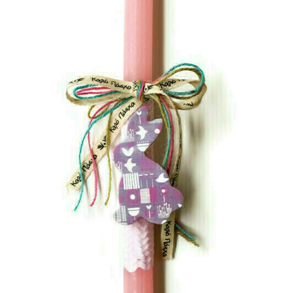Ροζ Αρωματική Ξυστή Λαμπάδα με Λαγουδάκι 32cm - κορίτσι, λαμπάδες, για παιδιά, για εφήβους, για μωρά - 4