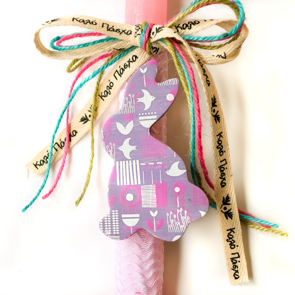 Ροζ Αρωματική Ξυστή Λαμπάδα με Λαγουδάκι 32cm - κορίτσι, λαμπάδες, για παιδιά, για εφήβους, για μωρά - 2