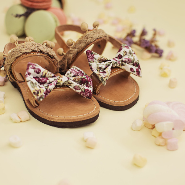 Celia Baby Sandals - δέρμα, φιόγκος, σανδάλια, χειροποίητα, romantic - 3