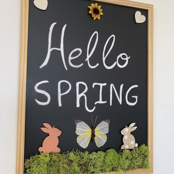 Ανοιξιάτικο καδράκι chalkboard hello spring - πίνακες & κάδρα - 2