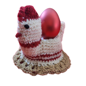 Πασχαλινή θήκη αυγών σε μορφή κοτούλας εκρού με κόκκινο - διακοσμητικά, για παιδιά, για ενήλικες, ζωάκια, πρώτο Πάσχα
