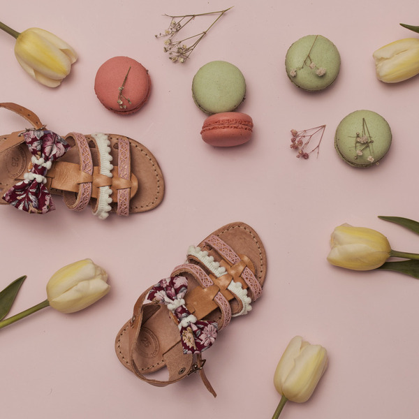 Primrose Baby Sandals - σανδάλια, φιόγκος, pom pom - 2
