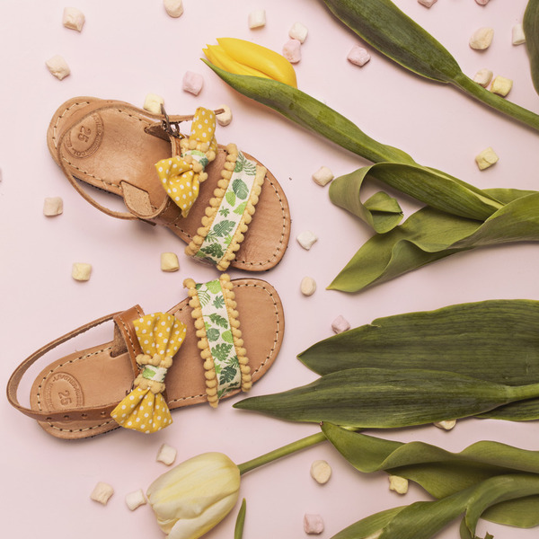 Tropical Baby Sandals - φιόγκος, πουά, pom pom, σανδάλια - 2