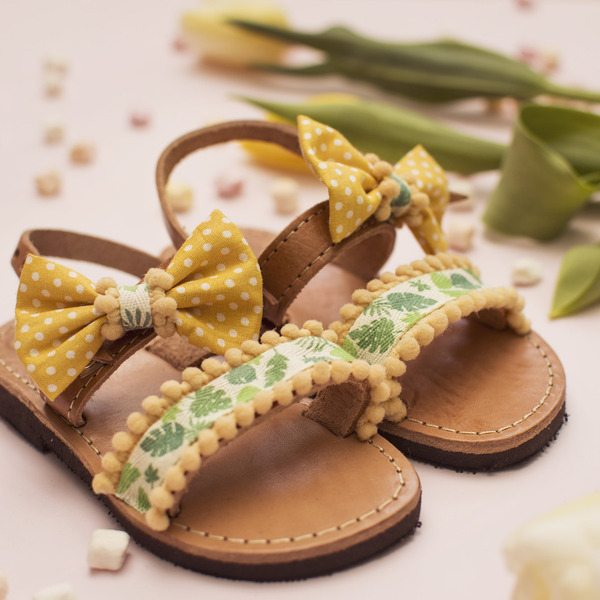 Tropical Baby Sandals - φιόγκος, πουά, pom pom, σανδάλια - 4