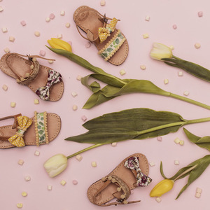 Tropical Baby Sandals - φιόγκος, πουά, pom pom, σανδάλια - 5