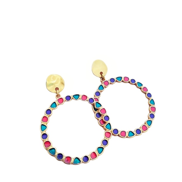 Σκουλαρικια κρικοι με multicolored σμαλτο - επιχρυσωμένα, κρίκοι, μαμά, boho, κοσμήματα