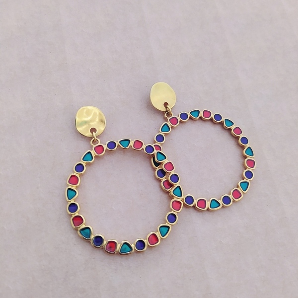 Σκουλαρικια κρικοι με multicolored σμαλτο - επιχρυσωμένα, κρίκοι, μαμά, boho, κοσμήματα - 3