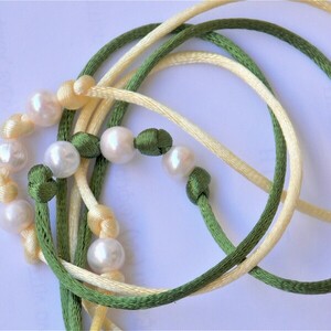 silk pearl bracelet - κορδόνια, boho, πέρλες, χεριού, αυξομειούμενα - 4