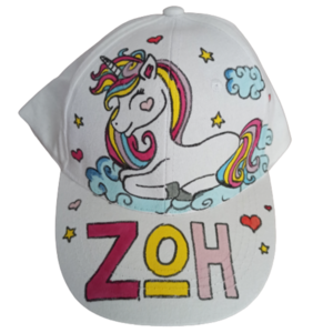 παιδικό καπέλο jockey με όνομα και θέμα μονόκερος σε συννεφάκι ( sitting unicorn ) - όνομα - μονόγραμμα, δώρα για παιδιά, μονόκερος, καπέλα, προσωποποιημένα