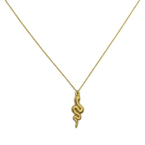 Κολιέ από ατσάλινη αλυσίδα με ατσάλινο στοιχείο φίδι - charms, επιχρυσωμένα, κοντά, ατσάλι