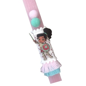 Αρωματική ροζ λαμπάδα με ξύλινο διακοσμητικό πριγκίπισσα ιππότης 32 εκ. - κορίτσι, λαμπάδες, για παιδιά, πριγκίπισσες, ήρωες κινουμένων σχεδίων - 3