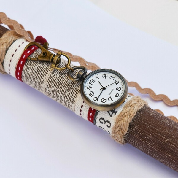 "Vintage clock"- Χειροποίητη αρωματική πασχαλινή λαμπάδα με αληθινό μπρούτζινο μπρελόκ ρολόι (30εκ.) - vintage, λαμπάδες, αρωματικές λαμπάδες, ανδρικά μπρελόκ - 3