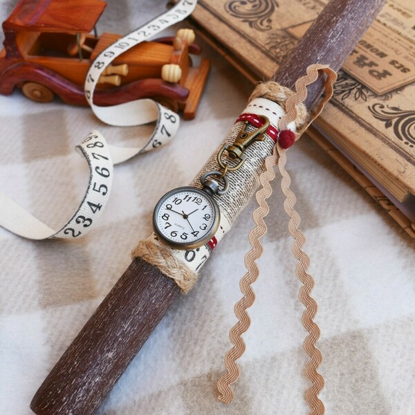 "Vintage clock"- Χειροποίητη αρωματική πασχαλινή λαμπάδα με αληθινό μπρούτζινο μπρελόκ ρολόι (30εκ.) - vintage, λαμπάδες, αρωματικές λαμπάδες, ανδρικά μπρελόκ - 5