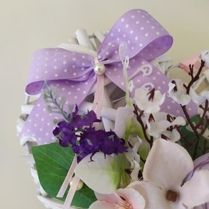 Ξύλινη καρδιά με μοβ λουλούδια - καρδιά, στεφάνια, λουλούδια, δώρα για δασκάλες - 4