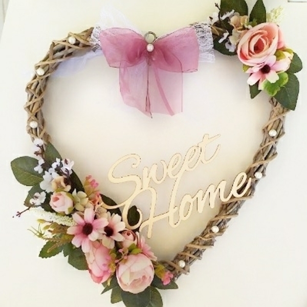 Ξύλινη καρδιά "sweet home" - ξύλο, καρδιά, στεφάνια, διακόσμηση - 4