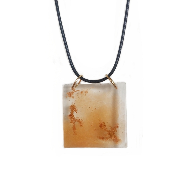 Κολιέ από υγρό γυαλί 3,5x3,5 cm-Πορτοκαλί Μεταλλικό/ Liquid glass necklace 3,5x3,5 Metallic Orange - γυαλί, ρητίνη, μακριά, ατσάλι, μεγάλα