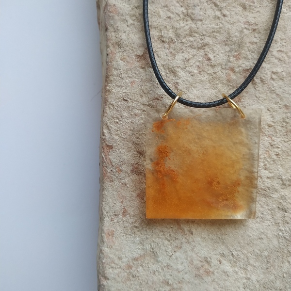 Κολιέ από υγρό γυαλί 3,5x3,5 cm-Πορτοκαλί Μεταλλικό/ Liquid glass necklace 3,5x3,5 Metallic Orange - γυαλί, ρητίνη, μακριά, ατσάλι, μεγάλα - 2