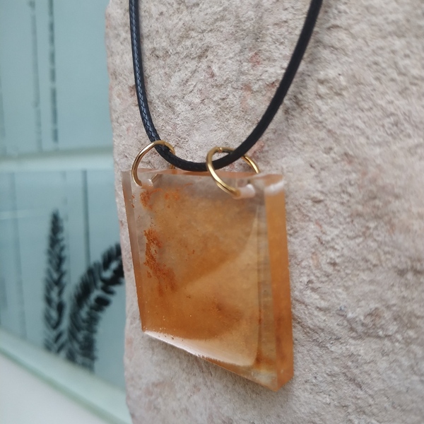 Κολιέ από υγρό γυαλί 3,5x3,5 cm-Πορτοκαλί Μεταλλικό/ Liquid glass necklace 3,5x3,5 Metallic Orange - γυαλί, ρητίνη, μακριά, ατσάλι, μεγάλα - 4