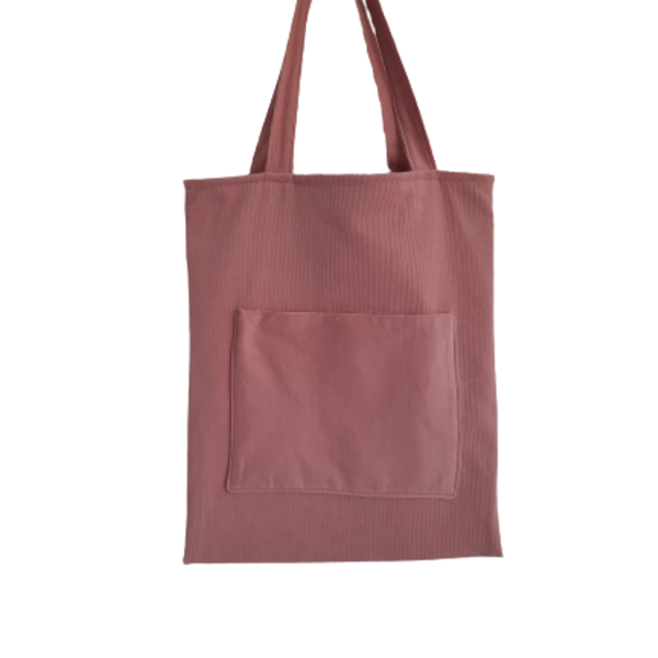Υφασμάτινη tote τσάντα "ροζ κοτλέ" 42x32cm - ύφασμα, ώμου, all day, tote, πάνινες τσάντες - 2