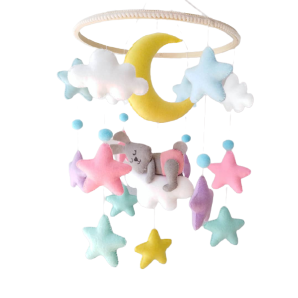 Mobile λαγουδάκι με χρωματιστά αστεράκια - κορίτσι, αγόρι, αστέρι, μόμπιλε, ζωάκια