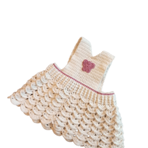 Βρεφική σαλοπέτα-φορεματάκι πλεκτή βαμβακερή υπόλευκο & σάπιο μήλο - 6-9 μηνών - 2