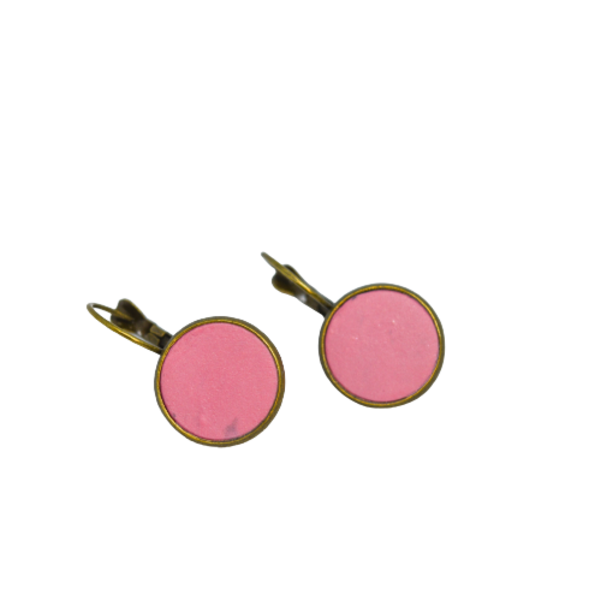 Ροζ σκουλαρίκια απο πολυμερικό πηλό σε μπρονζέ βάση - μικρά, μπρούντζος, κρεμαστά, φθηνά