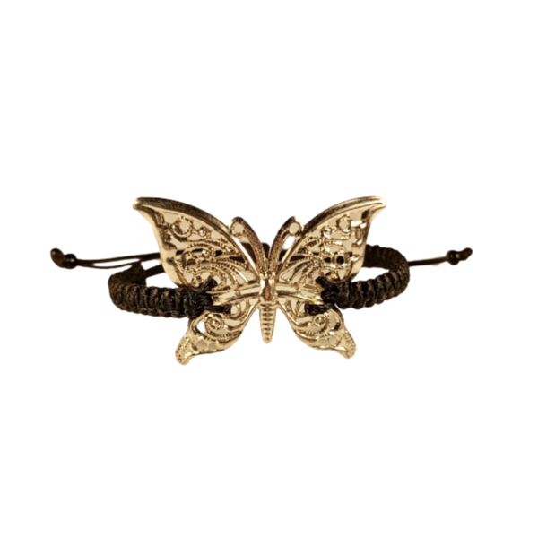 Μακραμέ Βραχιόλι με Vintage Πεταλούδα - μακραμέ, πεταλούδα, χεριού, αυξομειούμενα, φαρδιά