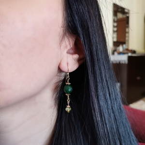 Μακριά σκουλαρίκια με πράσινο νεφρίτη - ασήμι, ημιπολύτιμες πέτρες, επιχρυσωμένα, κρεμαστά - 3