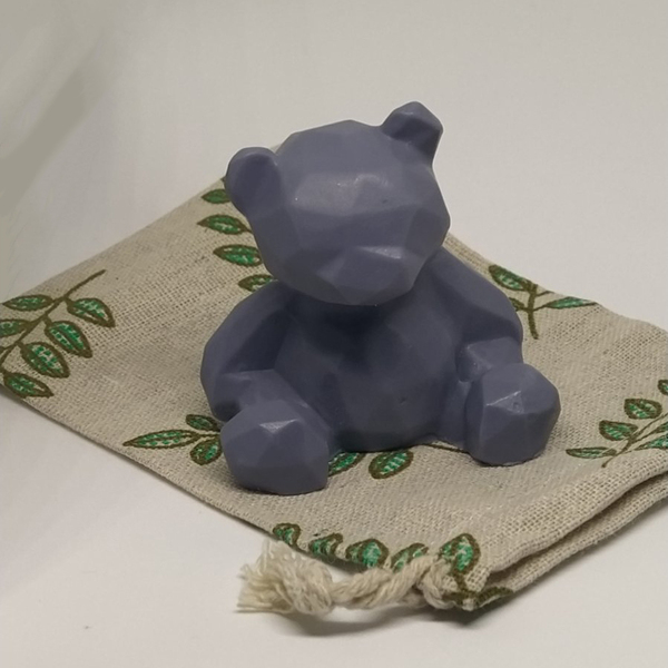 "Geometric Bear" Αρωματικό σαπούνι με άρωμα Amethyst σε οικολογικό πουγκάκι - αμέθυστος, αρκουδάκι, χεριού, προσώπου - 3