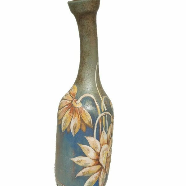 Κεραμική φόρμα μπουκάλι χειροποίητη ζωγραφισμένη στο χέρι 73677 - ζωγραφισμένα στο χέρι, μοναδικό, πηλός, διακοσμητικά μπουκάλια