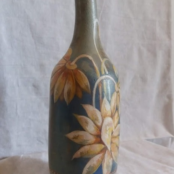 Κεραμική φόρμα μπουκάλι χειροποίητη ζωγραφισμένη στο χέρι 73677 - ζωγραφισμένα στο χέρι, μοναδικό, πηλός, διακοσμητικά μπουκάλια - 2