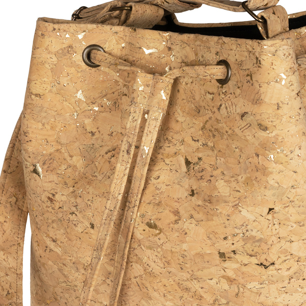 Τσάντα Πουγκί Φελλός "Goldilocks Bucket Bag" - βαμβάκι, ιδιαίτερο, μοναδικό, μοντέρνο, γυναικεία, πουγκί, χιαστί, τσάντα, χειροποίητα, μεγάλες, all day, minimal, φελλός - 4
