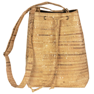 Τσάντα Πουγκί Φελλός "Gold Stripes Bucket Bag" - ώμου, πουγκί, μεγάλες, all day, φελλός