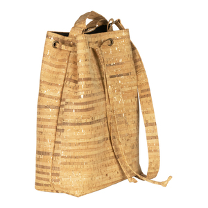 Τσάντα Πουγκί Φελλός "Gold Stripes Bucket Bag" - ώμου, πουγκί, μεγάλες, all day, φελλός - 2