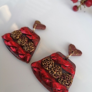 Σκουλαρίκια με υφη πλεκτού-διπλή κοκκινη πλεξούδα - statement, κοσμήματα, κρεμαστά, πλεκτή, γιορτή της μητέρας - 3