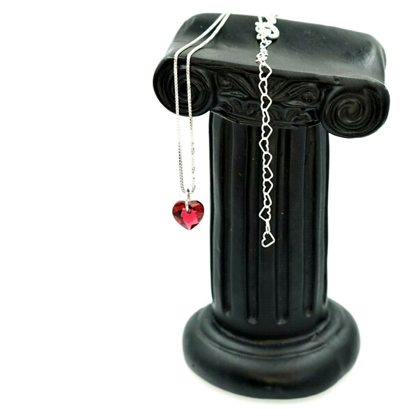 Κολιέ Καρδούλα Scarlet Κόκκινο Βαθύ Χρώμα, Κρυστάλλινη με Ασημένια Αλυσίδα Βενετσιάνα Τετράγωνη Nikolas Jewelry - γυαλί, charms, ασήμι 925, καρδιά, κοντά - 4